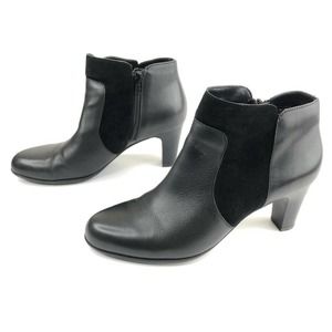 Abeo B.I.O System Vickie Black Leather Suede Contrast Ankle Heel Boots.